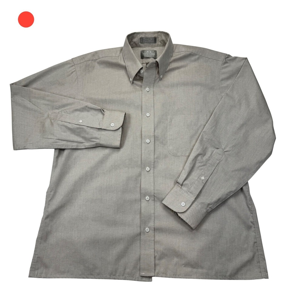 Stafford Executive Mens 16.5 34 Gray Pinpoint Oxford Wrinkle Free Dress Shirt
